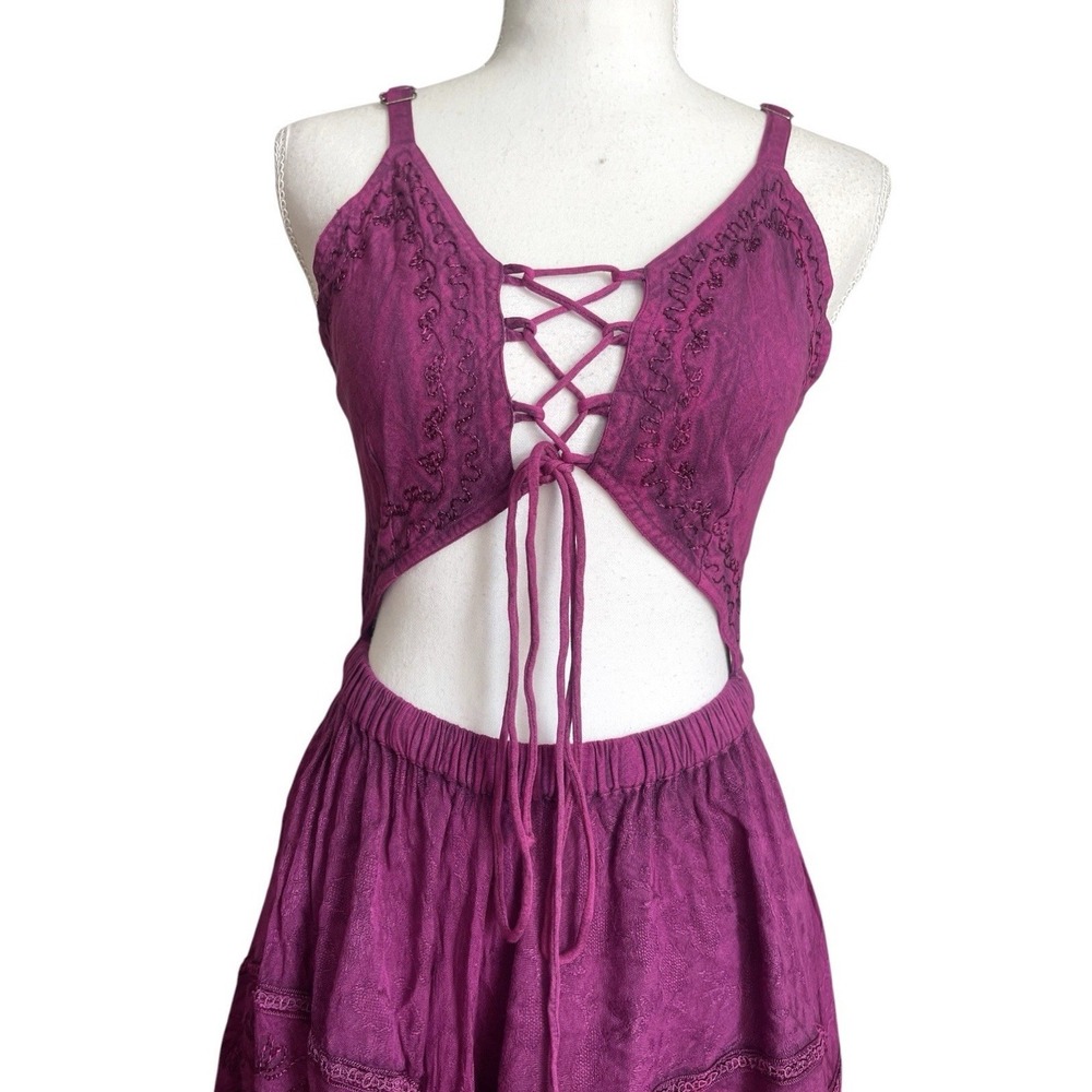 NWT Magenta Bohemian Renaissance Cut Out Midi Dress Festival  Boho Y2k Resort L - Picture 2 of 15